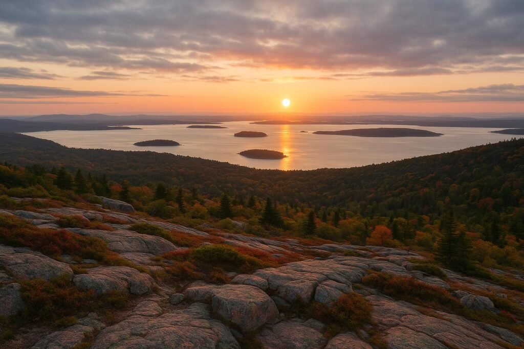 Sunrise over Cadillac Mountain in Acadia National Park, Maine desktop wallpaper