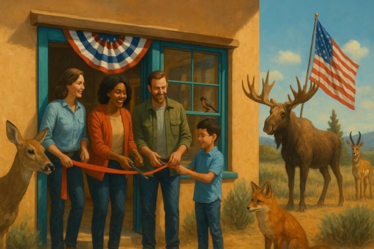 American wildlife patriotic wallpaper with native animals and flag-inspired colors on desktop
