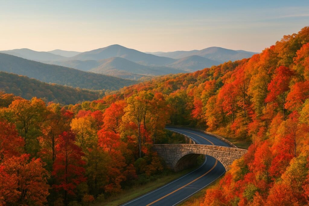 Blue Ridge Mountains Virginia wallpaper with vibrant fall colors for desktop