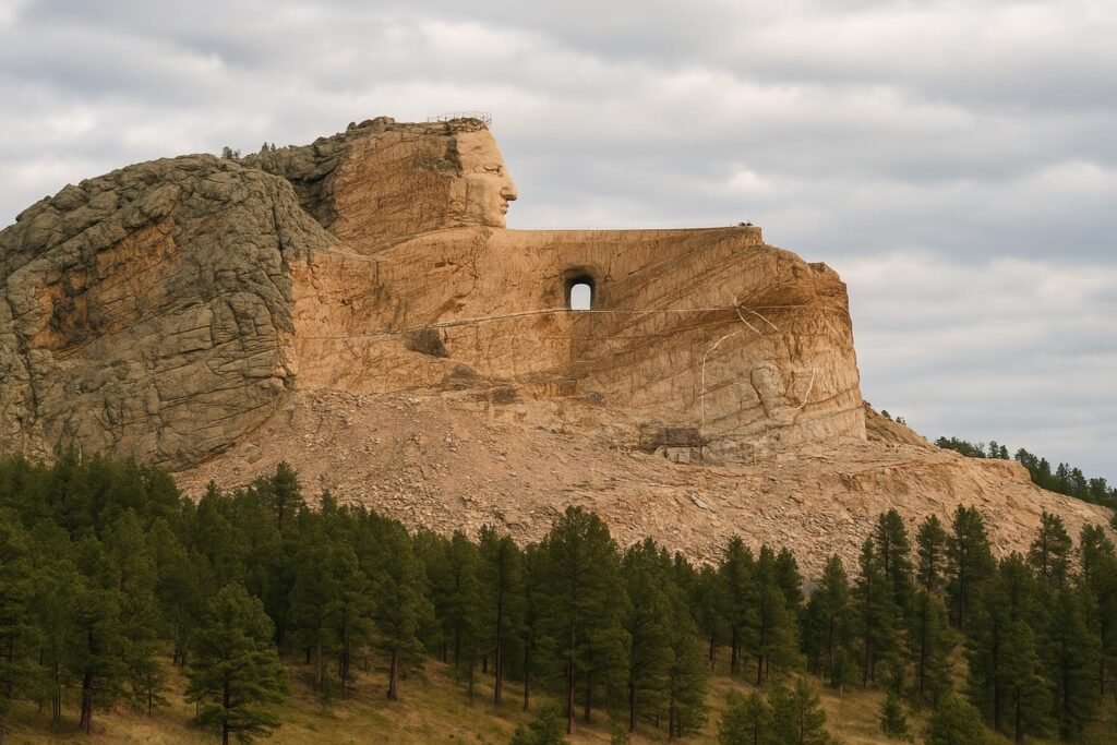 Crazy Horse Memorial mountain carving in South Dakota on desktop wallpaper