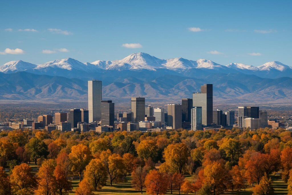 Denver, Colorado skyline with Rocky Mountains wallpaper for desktop