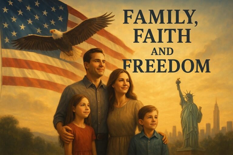 American patriotic wallpaper featuring family, faith, and freedom for desktop