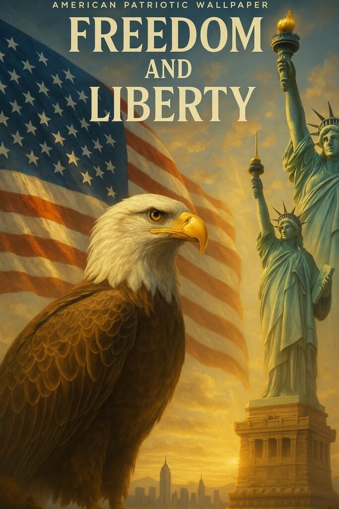 Mobile wallpaper showing American symbols of freedom and liberty