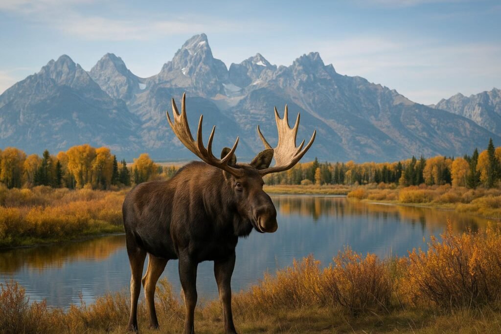 Grand Tetons wallpaper featuring a moose in wildlife setting