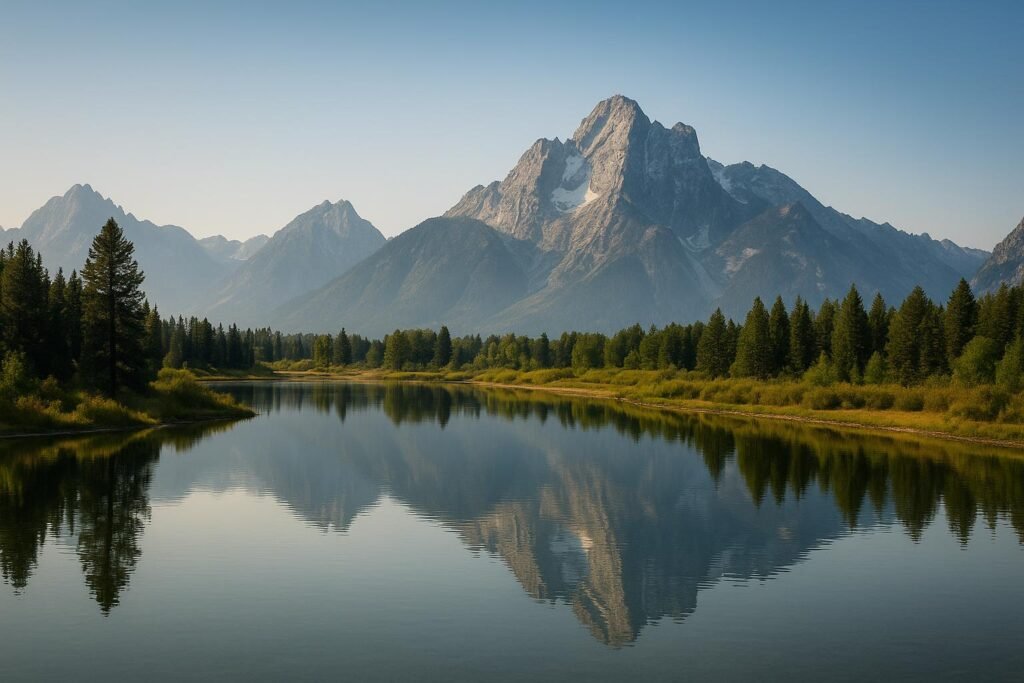 Grand Tetons Wyoming wallpaper showing alpine lakes and mountain peaks