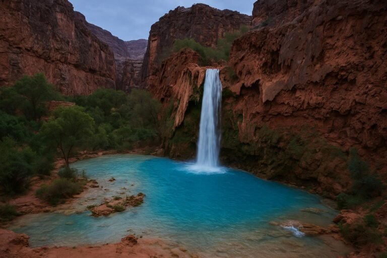 Havasu Falls Arizona wallpaper with bright turquoise pools and cascading waterfalls