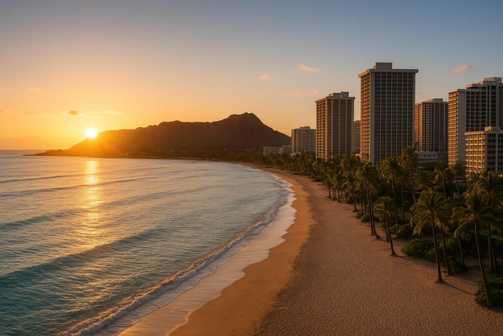 Honolulu Hawaii wallpaper showing Waikiki Beach at sunrise