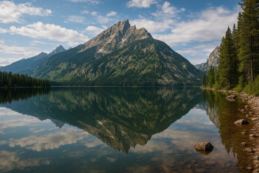 Jenny Lake Wyoming wallpaper showing Grand Teton mountain reflections on the lake surface