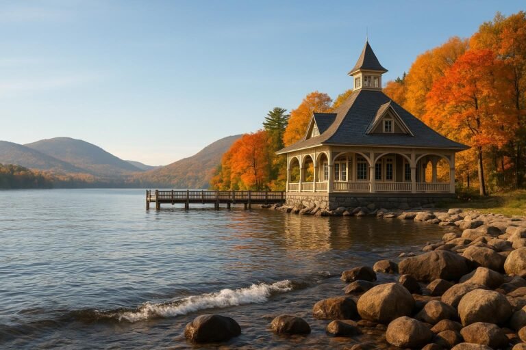 Lake George New York wallpaper with Adirondack mountains and clear lake
