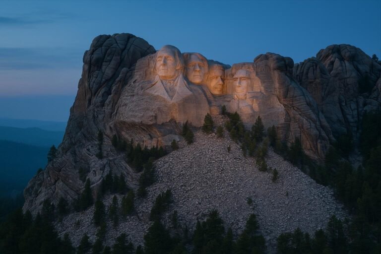 Mount Rushmore South Dakota monument glowing in evening light desktop wallpaper