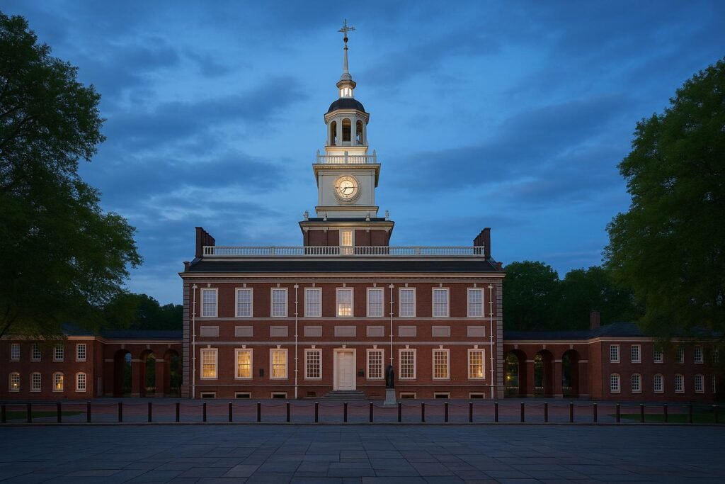 Philadelphia Pennsylvania wallpaper showing Independence Hall at dusk