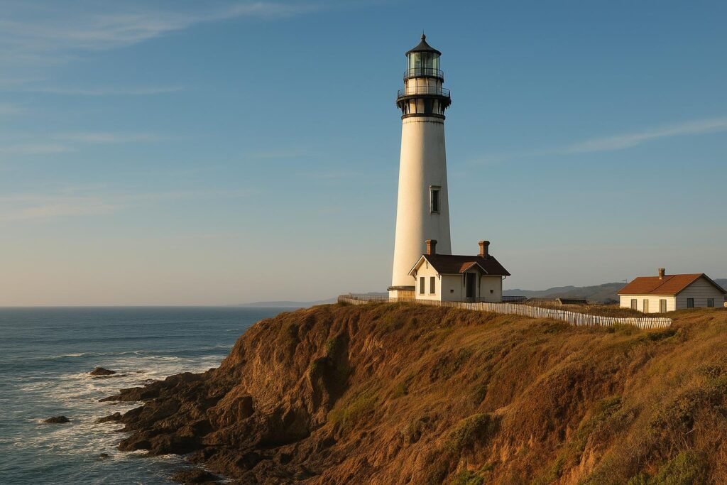 Pigeon Point Lighthouse California overlooking the Pacific coast at sunset desktop wallpaper