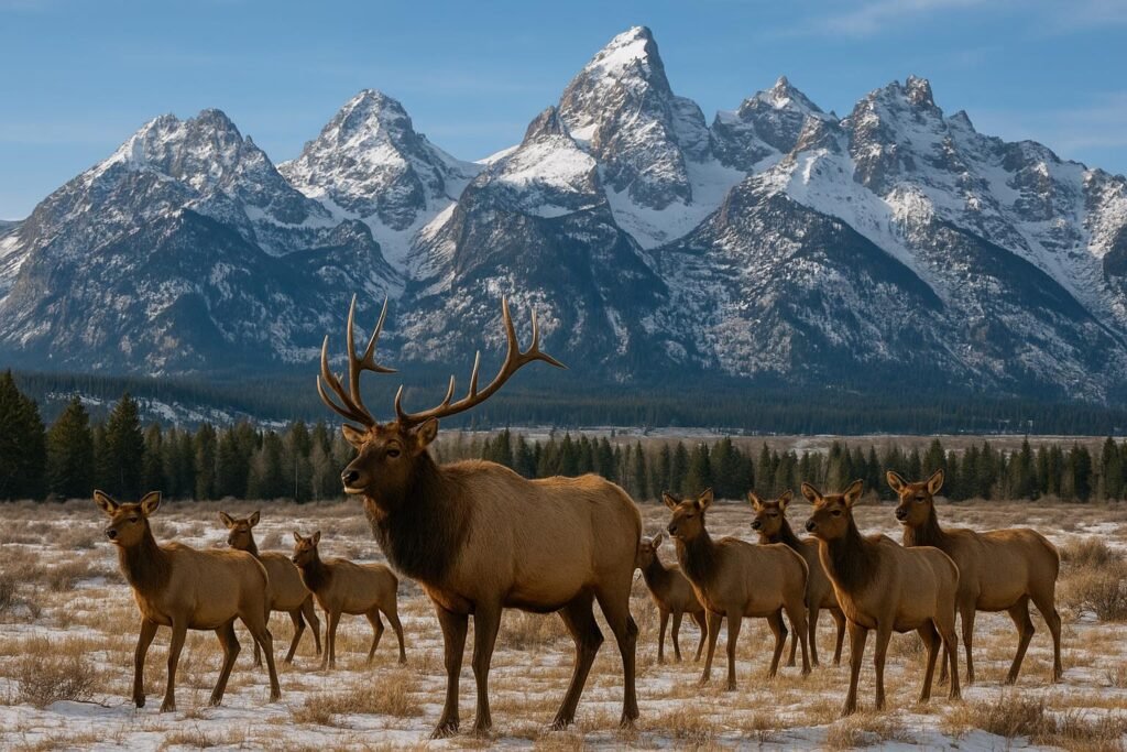 Elk herd roaming the Rocky Mountains wildlife landscape wallpaper