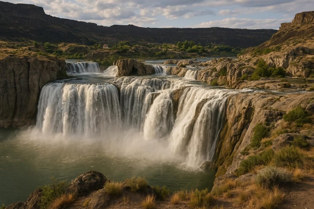 Powerful waterfall cascade at Shoshone Falls Idaho desktop wallpaper