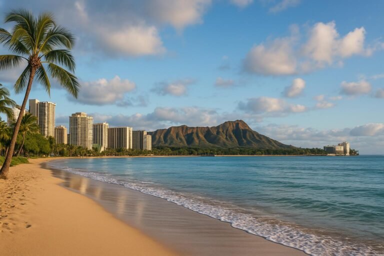 Waikiki Beach Hawaii wallpaper showing Diamond Head