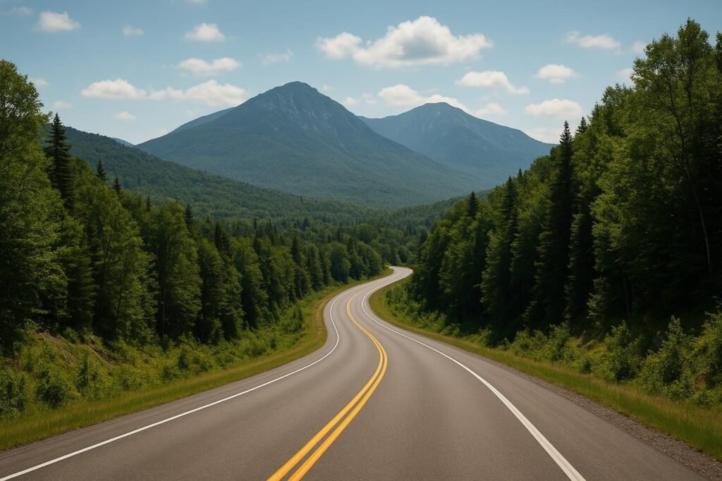 Scenic highway view in the White Mountains, New Hampshire on desktop wallpaper