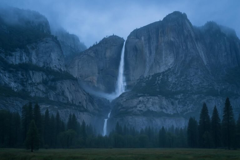Yosemite Falls California waterfall with granite cliffs desktop wallpaper