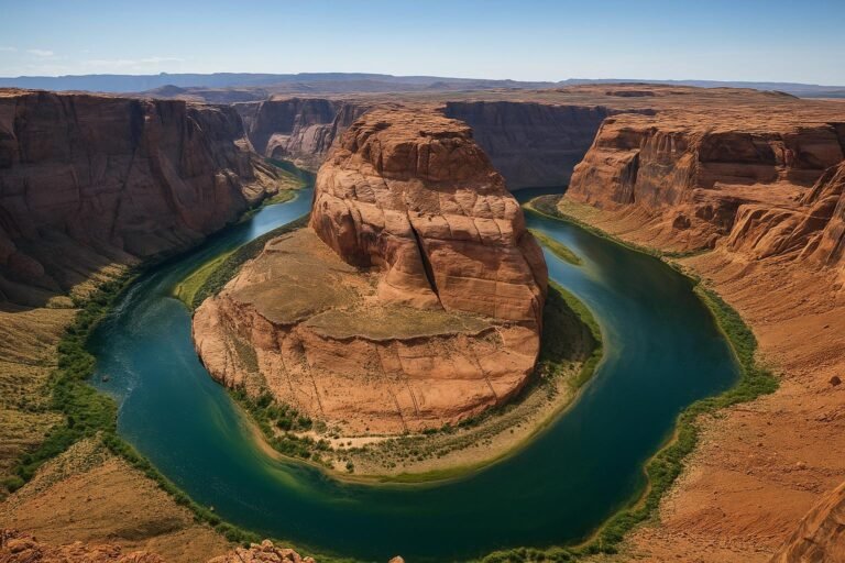 Wallpaper of Colorado River Horseshoe Bend in Arizona with vivid river curves and desert landscape