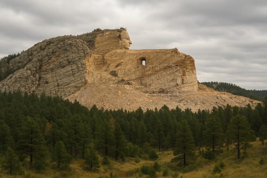 Crazy Horse Memorial mountain carving in South Dakota on desktop wallpaper