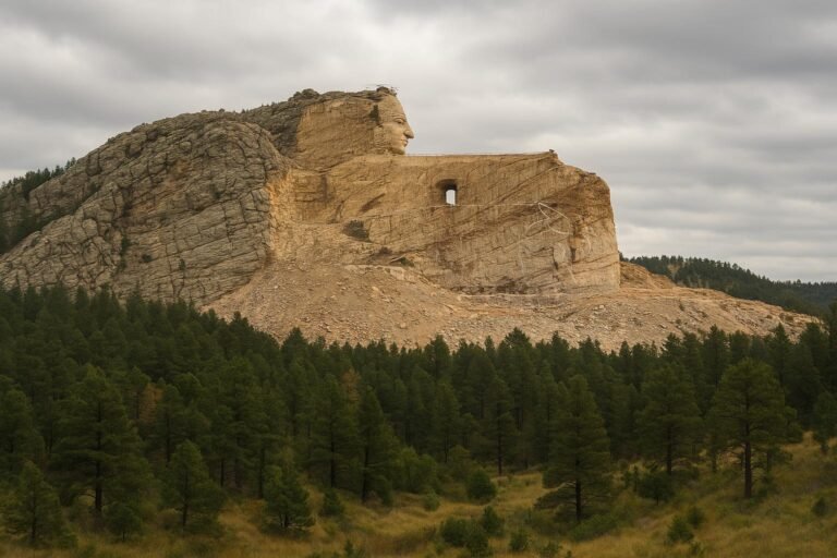 Crazy Horse Memorial mountain carving in South Dakota on desktop wallpaper