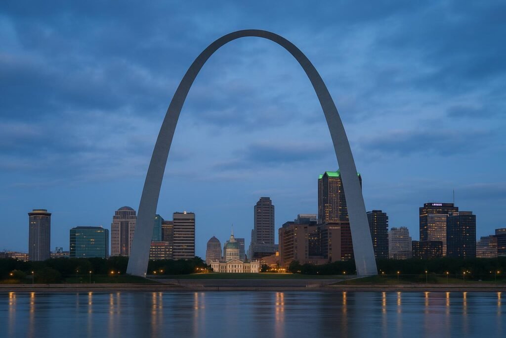 Gateway Arch Missouri monument with downtown St. Louis skyline on desktop wallpaper