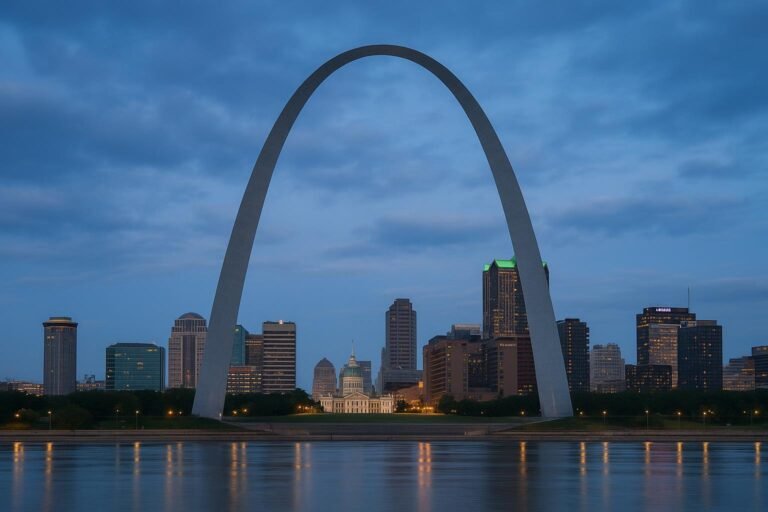 Gateway Arch Missouri monument with downtown St. Louis skyline on desktop wallpaper