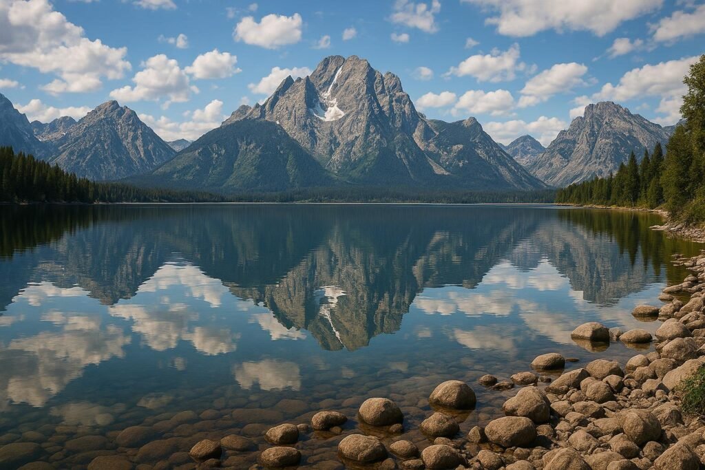Jenny Lake Wyoming wallpaper showing Grand Teton mountain reflections on the lake