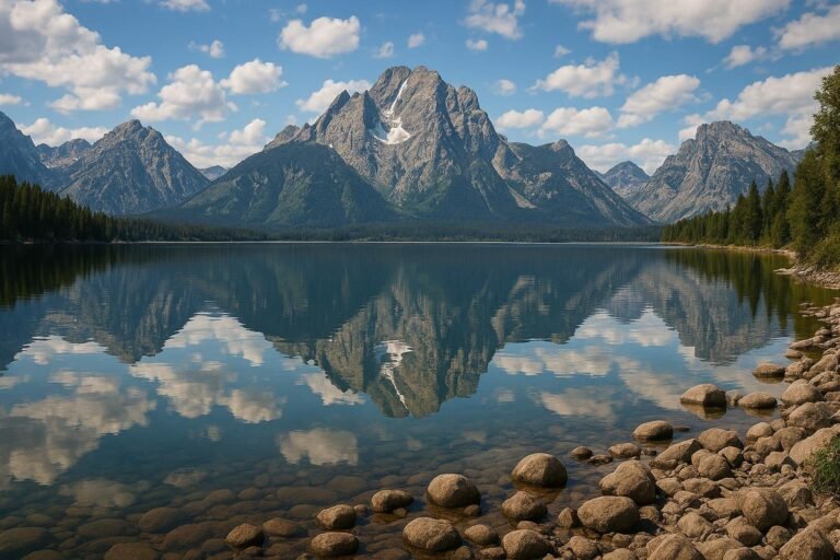 Jenny Lake Wyoming wallpaper showing Grand Teton mountain reflections on the lake