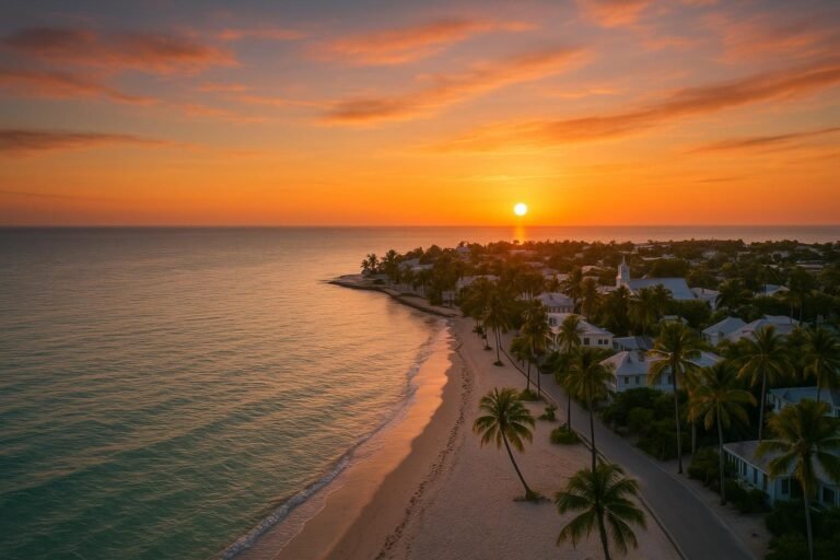 Key West Florida beach wallpaper showing a colorful tropical sunset