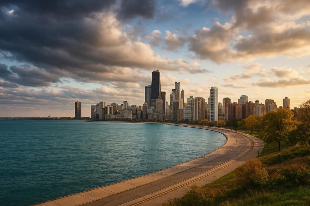 Lake Michigan Illinois wallpaper showing Chicago waterfront skyline