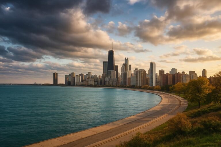 Lake Michigan Illinois wallpaper showing Chicago waterfront skyline