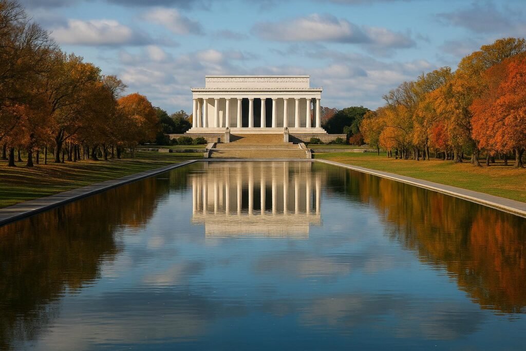 Lincoln Memorial and Reflecting Pool in Washington DC at sunset