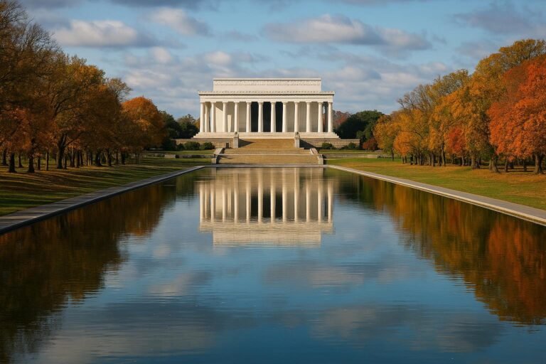 Lincoln Memorial and Reflecting Pool in Washington DC at sunset