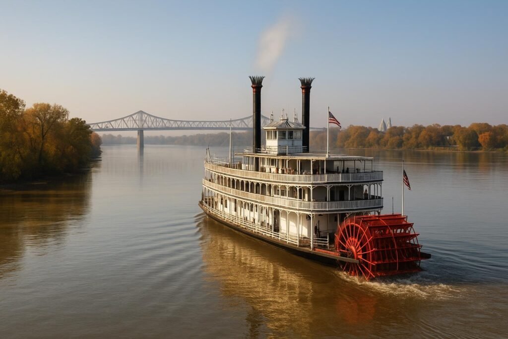 Paddlewheel steamboat on the Mississippi River in Louisiana scenic wallpaper
