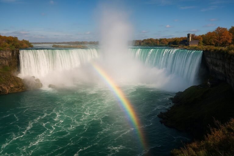 Niagara Falls New York waterfall with rainbow mist desktop wallpaper