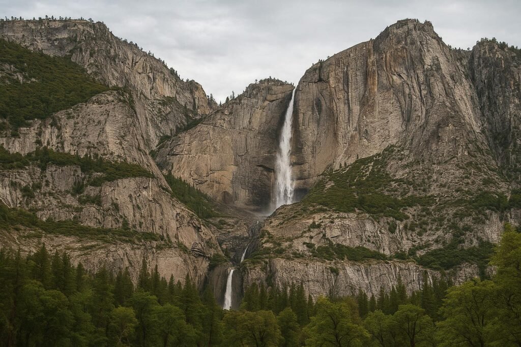 Yosemite Falls California wallpaper with granite cliffs and waterfall