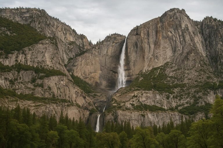 Yosemite Falls California wallpaper with granite cliffs and waterfall